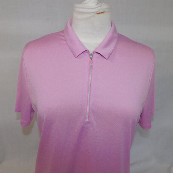Callaway Womens Large Pink 1/4 Zip Short Sleeve Golf Polo Shirt - Picture 2 of 9